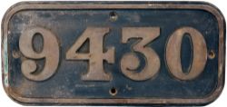 Cabside Numberplate 9430 brass construction. Ex Hawksworth 0-6-0PT contractor built for BR-W by