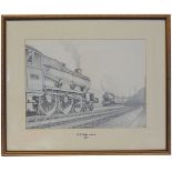 Pencil Drawing of Churchward Castle Locomotive by WF Nash RBSA measuring 25in x 20in.