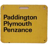 Fibre Carriage Board 'Paddington - Plymouth - Penzance' on one side, 'Paddington - Exeter - Newton