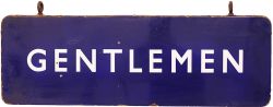 BR(E) enamel Station Platform Sign 'GENTLEMEN' F/F 36in x 12in double sided with hanging hooks. In