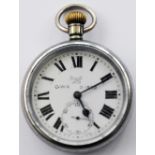 GWR Railway Pocket Watch with nickel case which is hand engraved G.W.R 0.1889 in shaded lettering