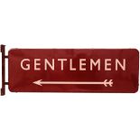 BR(M) enamel Station Platform Sign 'GENTLEMEN' with arrow beneath F/F. Double sided with wall