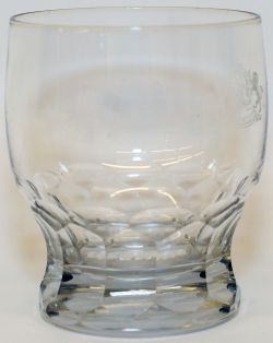 A large Pullman cut glass Whisky Glass measuring 4in tall and 3in diameter at top. Nice etched crest