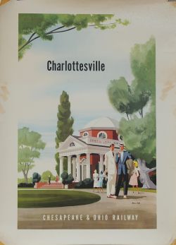 Poster CHESAPEAKE & OHIO RAILWAY. CHARLOTTESVILLE by BERN HILL (1911-1977) circa 1950 37.5 x 27.5