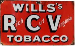 Advertising enamel Sign 'Wills Rich Cut Virginia Tobacco'. White on red ground 30in x 8in. Good