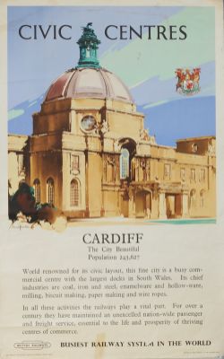 Poster, a pair of double royal 25in x 40in Civic Centres Derby and Civic Centres Cardiff by Claude