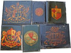 Railway Company Coats of Arms, qty 6 on old boards comprising:- Cole Valley & Halstead Railway;
