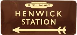 BR(W) Station Direction Sign with British Railways Totem at top HENWICK STATION and left facing