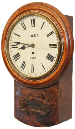 NER 10inch Oak cased drop dial Fusee Clock. Original dial has LNER and number 2680 with the makers