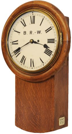 BR-W /LNWR 10 inch oak cased drop dial fusee clock, probably supplied by Joyce of Whitchurch to