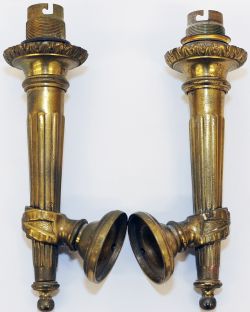 Pullman Carriage Lamps, an identical pair of wall mounted examples, brass construction each