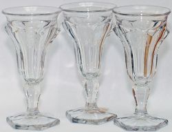 LNER sherry glasses x 3. All stand 4.5 inches tall and are of an ornate Art Deco octagonal style,
