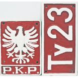 PKP Cabside Numberplate with Eagle Badge TY23. Ex Narrow Gauge 0-6-0 Tank Engine built 1923. Face