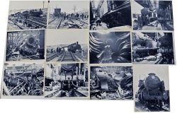 Qty 42 b/w Photographs of Wartime bomb damage to locos and infrastructure. Some have the official