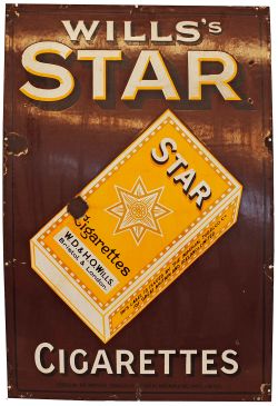 Advertising enamel Sign 'Wills Star Cigarettes' semi pictorial, yellow, white and brown 24in x 37in.