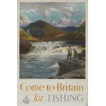 Poster British Travel & Holidays Association 'Come To Britain For Fishing' by Norman Wilkinson circa