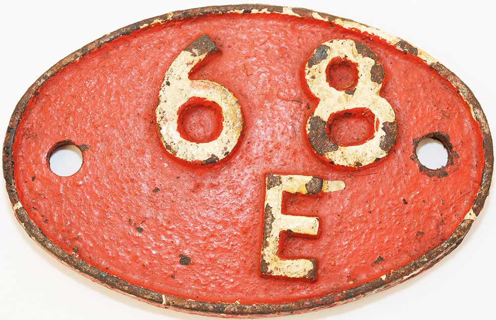 Shedplate 68E Carlisle Canal until February 1958 in original ex loco condition. A scarce shedplate.