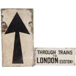 LNWR small enamel destination plate THROUGH TRAINS TO LONDON (EUSTON)