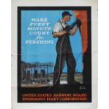 Poster WWII 'Make Every Minute Count for Pershing' by Adolf Treidlor, United States Shipping Board