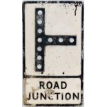 Motoring Road Sign ROAD JUNCTION. Pressed alloy showing a left hand junction complete with 'Fruit