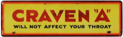 Advertising enamel Sign 'Craven A Will Not Affect Your Throat', fully flanged 48in x 14in. In good
