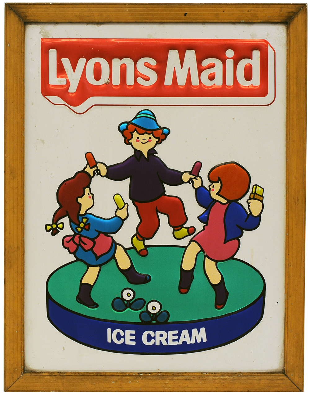 Advertising Aluminium sign in original clip frame LYONS MAID ICE CREAM. Measuring 26in x 20in.