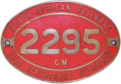 South African Railways dual language brass Cabside Numberplate 2295 Class GM. Ex 4-8-2+2-8-4