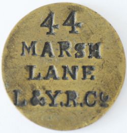 LYR brass Paycheck, stamped 44 MARSH LANE L&Y.R.Co, a very rare Paycheck.