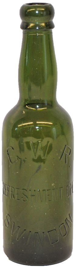 GWR Refreshment Department Swindon Green Beer Bottle, stands 9 inches tall and has a small chip in