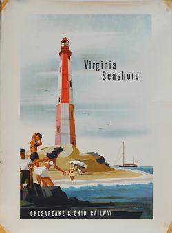 Poster CHESAPEAKE & OHIO RAILWAY. VIRGINIA SEASHORE by BERN HILL (1911-1977) circa 1950 37.5 x 27.