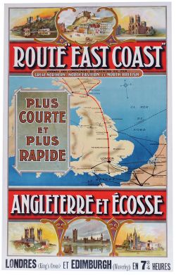 Poster Great Northern, North Eastern et North British 'Route East Coast - Angleterre et Ecosse'