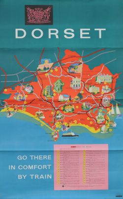 Poster British Railways 'Dorset' by Lander double royal 25in x 40in. Map image of the county showing