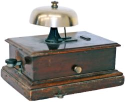 GWR mahogany cased Block Bell with mushroom bell and built-in Tapper. Excellent, ex box condition.