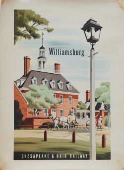 Poster CHESAPEAKE & OHIO RAILWAY. WILLIAMSBURG by BERN HILL (1911-1977) circa 1950 37.5 x 27.5