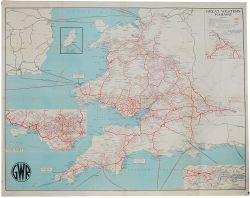 GWR Poster 'Map of the System' circa 1930's with large roundel logo within, quad royal 50in x