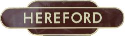 Totem BR(W) HEREFORD, H/F. Ex GWR station opened in 1854 jointly by the Hereford, Ross and