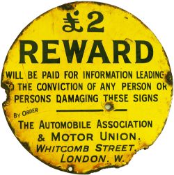 Advertising enamel Sign 8in diameter 'The Automobile Association & Motor Union Whitcomb St.,