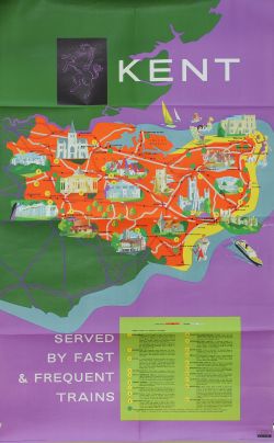Poster British Railways 'Kent' by Lander double royal 25in x 40in. Map image of the county showing