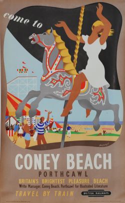 Poster British Railways 'Come To Coney Beach, Porthcawl - Britain's Brightest Pleasure Beach' by