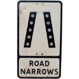 Motoring Road Sign ROAD NARROWS. Pressed alloy complete with 'Fruit Gum' reflectors, ex roadside