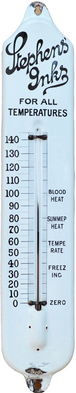 Advertising enamel Thermometer Sign 'Stephens Inks' In original condition with original thermometer.