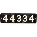 Smokebox Numberplate 44334. Ex Fowler 0-6-0 Class 4F built by Kerr Stuart in 1926. Allocations