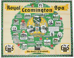 Poster LMS 'Leamington Spa by LMS' by J.P. Sayer quad royal 40in x 50in. Map image with small