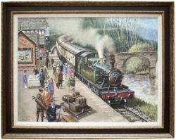 Original oil painting on canvas of GWR Prairie 4560 at Berwyn Station in the late 1920's by Robert