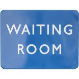 Enamel sign BR(SC) FF WAITING ROOM. Virtually mint measures 24in x 18in.