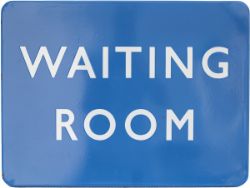 Enamel sign BR(SC) FF WAITING ROOM. Virtually mint measures 24in x 18in.