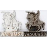 A pair of Vanguard locomotive plates, both chromed brass and displaying the knight with sword on