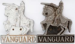 A pair of Vanguard locomotive plates, both chromed brass and displaying the knight with sword on