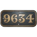 Cabside numberplate cast iron 9634 ex GWR Collett 0-6-0T built Swindon 1946, allocated to 87B