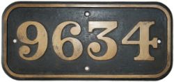 Cabside numberplate cast iron 9634 ex GWR Collett 0-6-0T built Swindon 1946, allocated to 87B